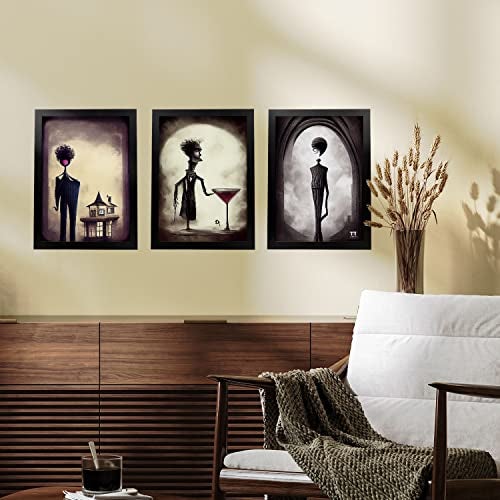 Nacnic Set De 3 Posters Urbanitas Al Estilo De T Burton Ilustraciones De Profesiones Y Oficios Inspiradas A4 Marcos Madera Clara - 4