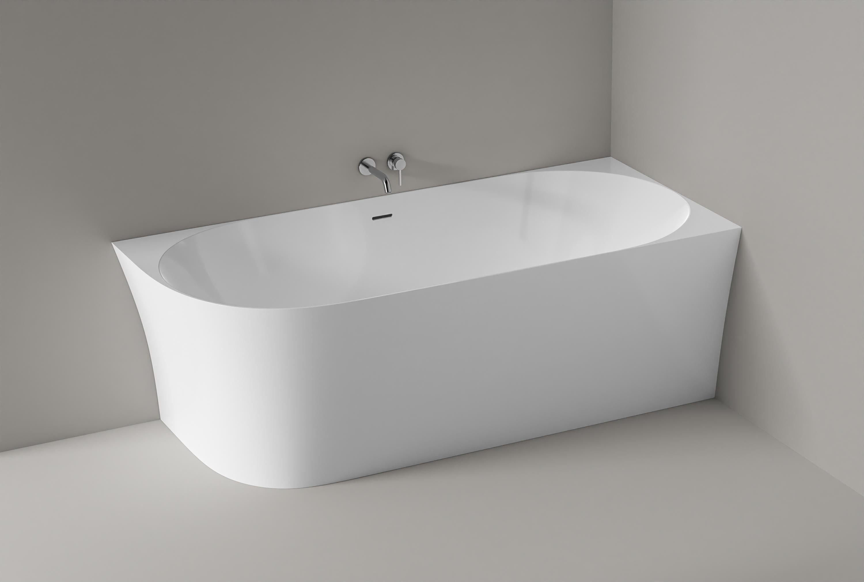 BERNSTEIN - Baignoire d'angle semi-ilot Acrylique 150x78x60cm Blanc brillant + Bonde et trop plein - installation à droite - NOVA SLIM LINE - 3