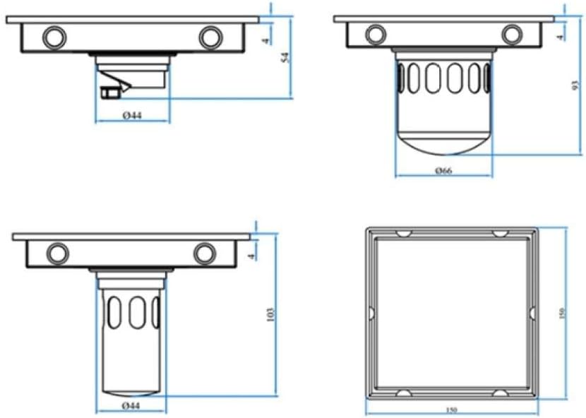 x odpływ podłogowy ze stali nierdzewnej - 15 cm x 15 cm - filtr kwadratowy ze stali nierdzewnej, odświeżający i szczelny - 2