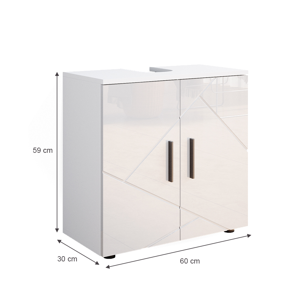 Vicco Mobile sottolavabo per bagno Irma, Bianco lucido, 60 x 59 cm - 3