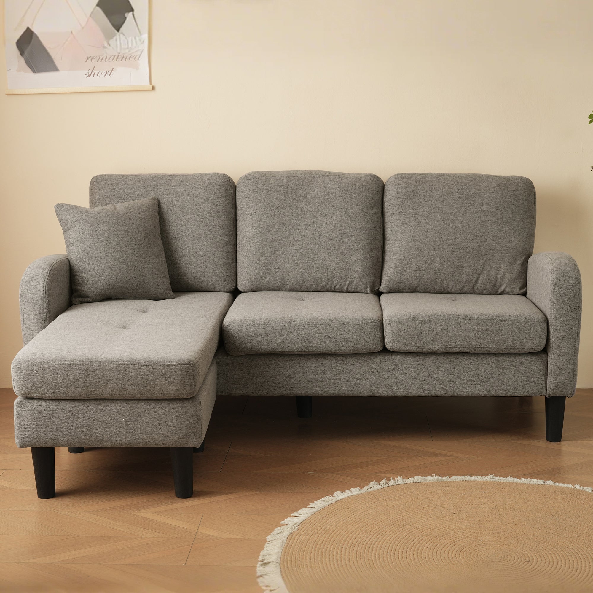Sofá esquinero con chaise longue - 3 plazas - tejido de algodón y lino - Gris antracita - 2