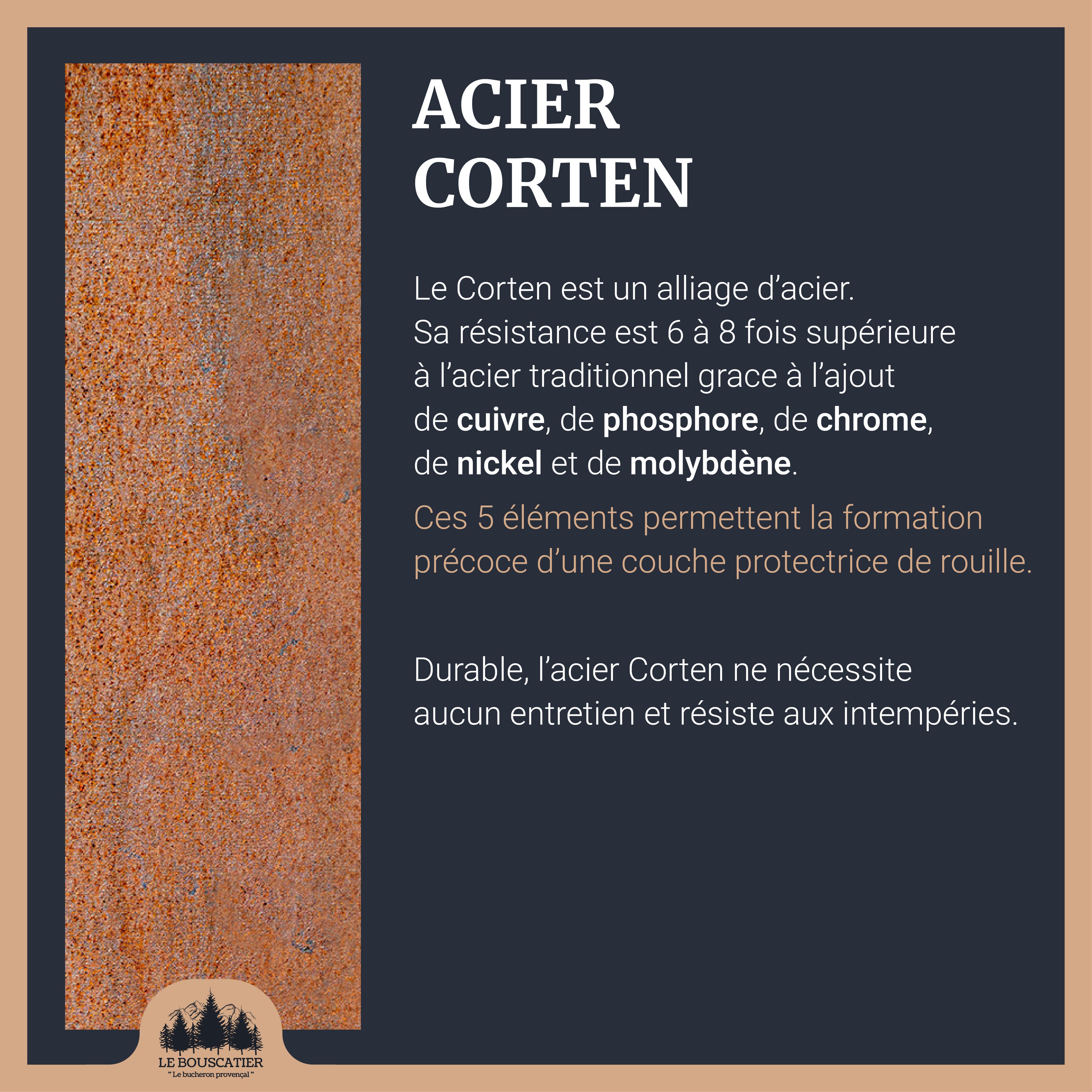 Lou Provençau carré 62x62x75cm - Brasero plancha en acier corten avec rangement bûches - grille de cuisson, stop food et kit d'allumage offert - 4