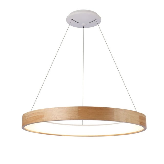 Lámpara de techo nórdico blanco y de madera natural led Mad 42W Ø67 cm