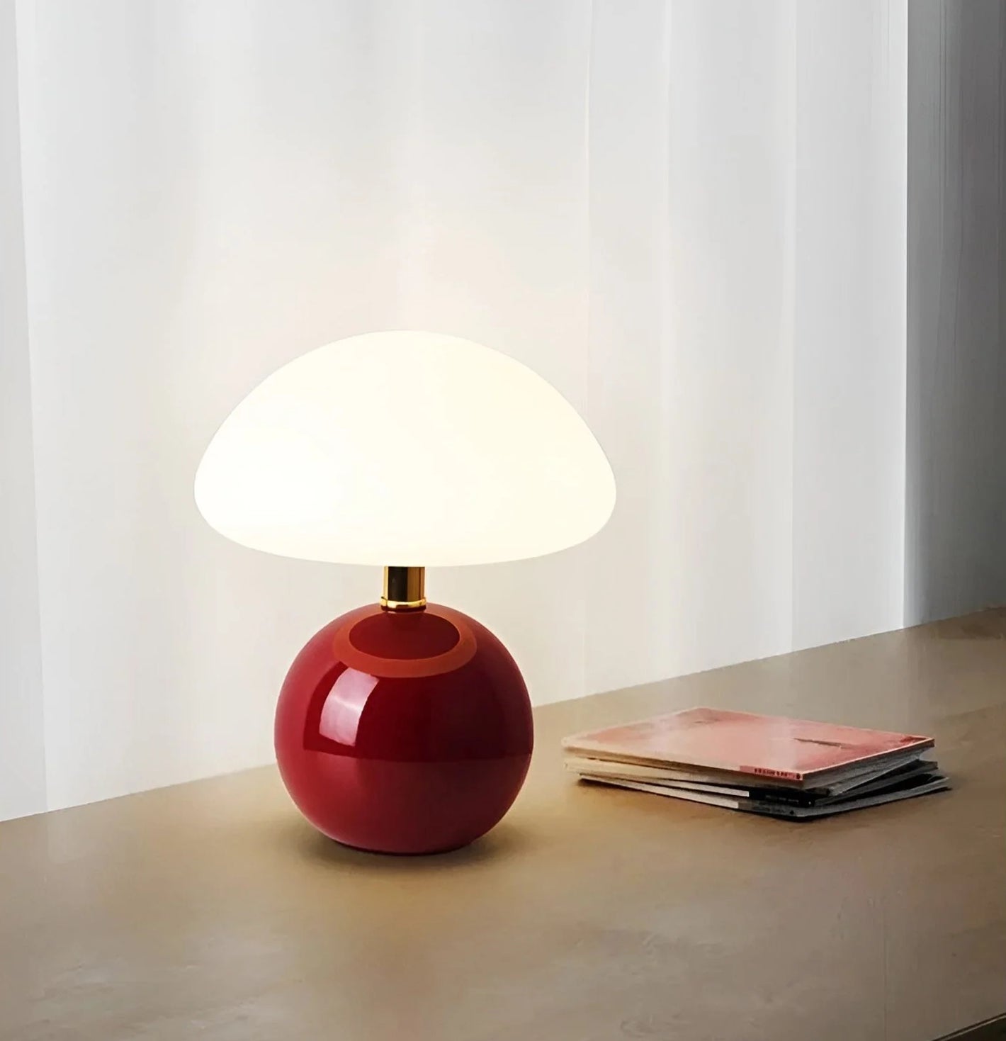 Lampe de table mignonne, 3 températures de couleur, lampe de chevet champignon filaire USB, veilleuse à intensité variable, bordeaux - 4