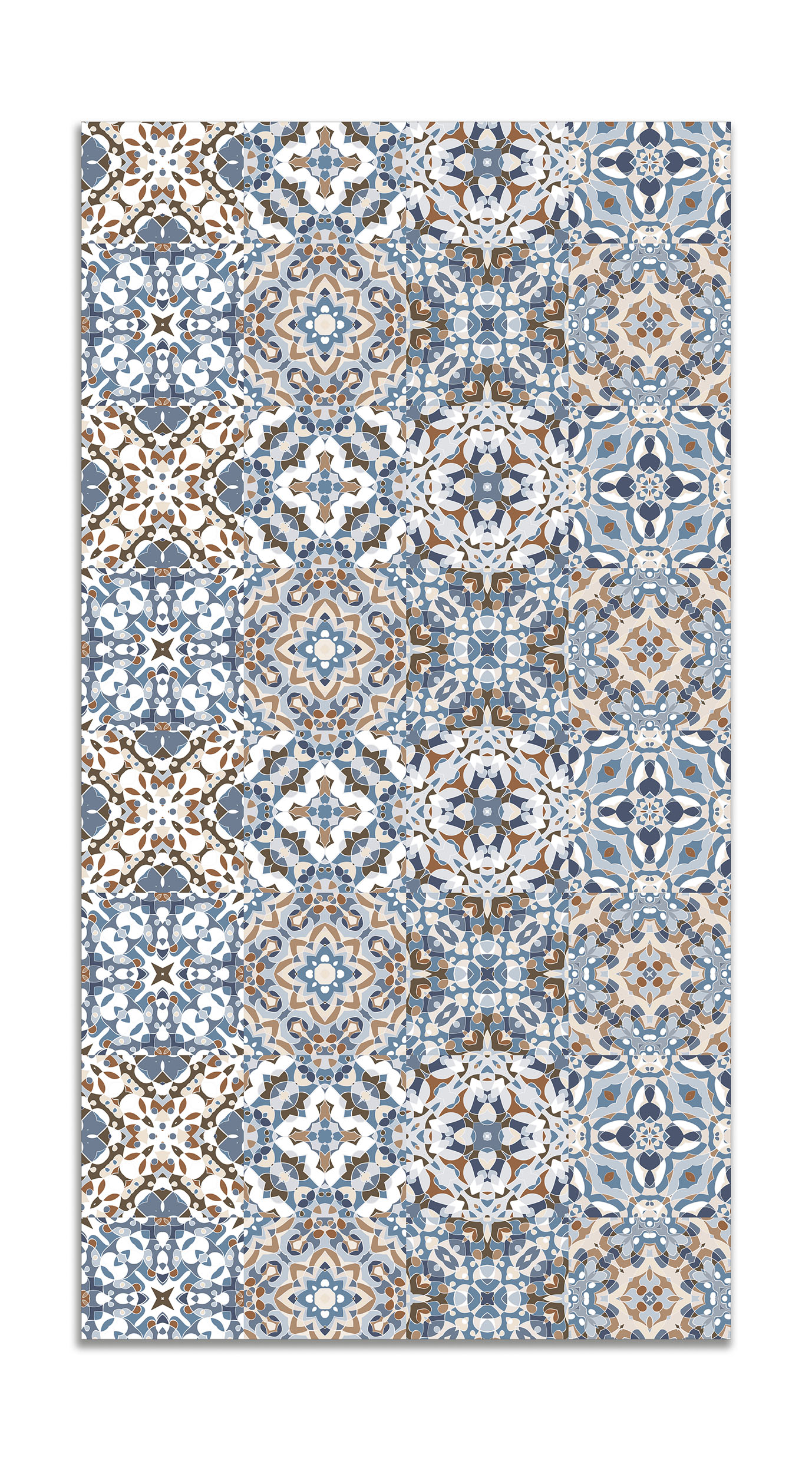 Panorama alfombra vinílica baldosa hidráulico oriental azul 60x250 cm - alfombra cocina vinilo - alfombra salón antideslizante