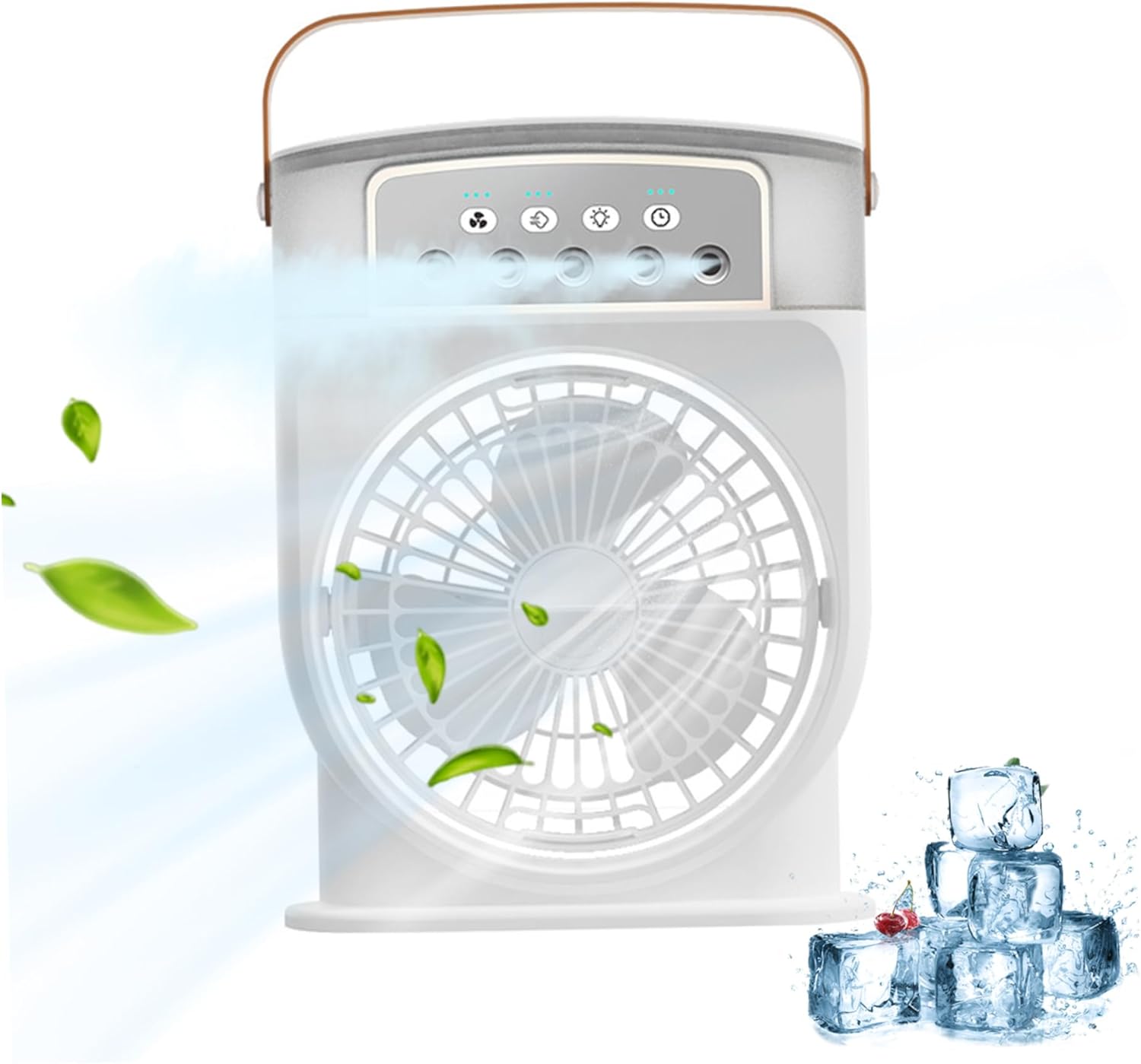 Przenośny wentylator chłodzący powietrze, wentylator parowy z 3 wentylatorami, mini wentylator biurkowy z generatorem mgły i lampką nocną, biały
