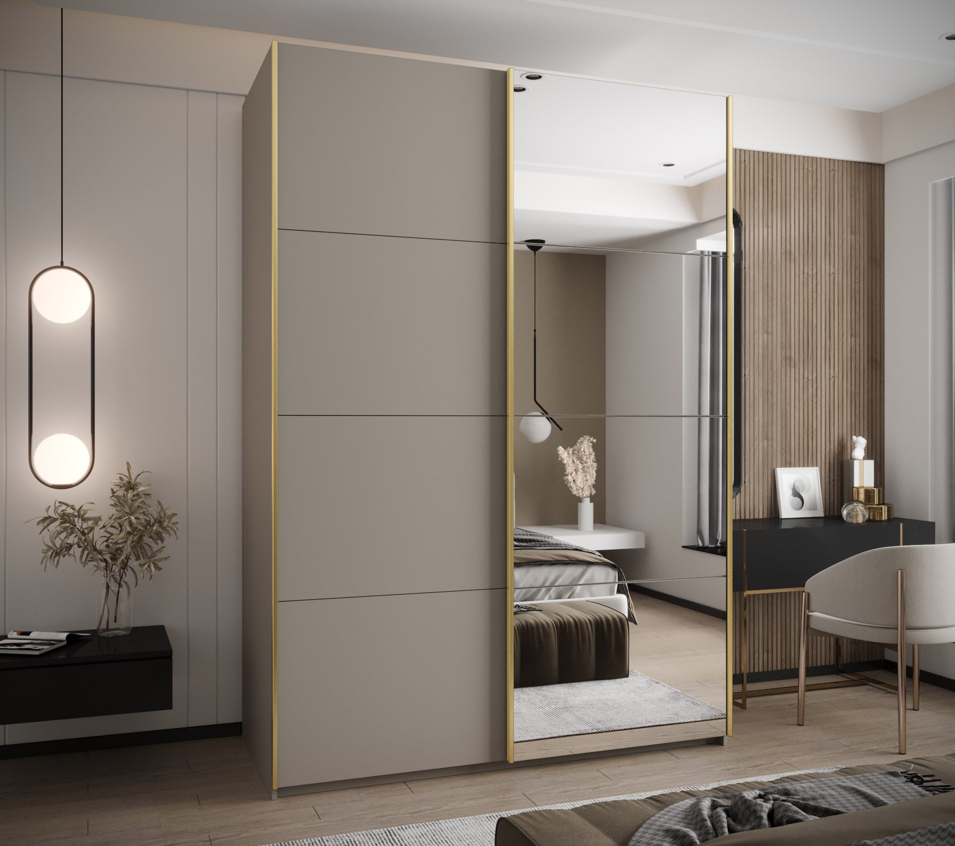 Szafa przesuwna wysoka Lux 3 180 x 64 x 245,5 cm kaszmir + kaszmir + u. złoty - Abiks Meble - 2
