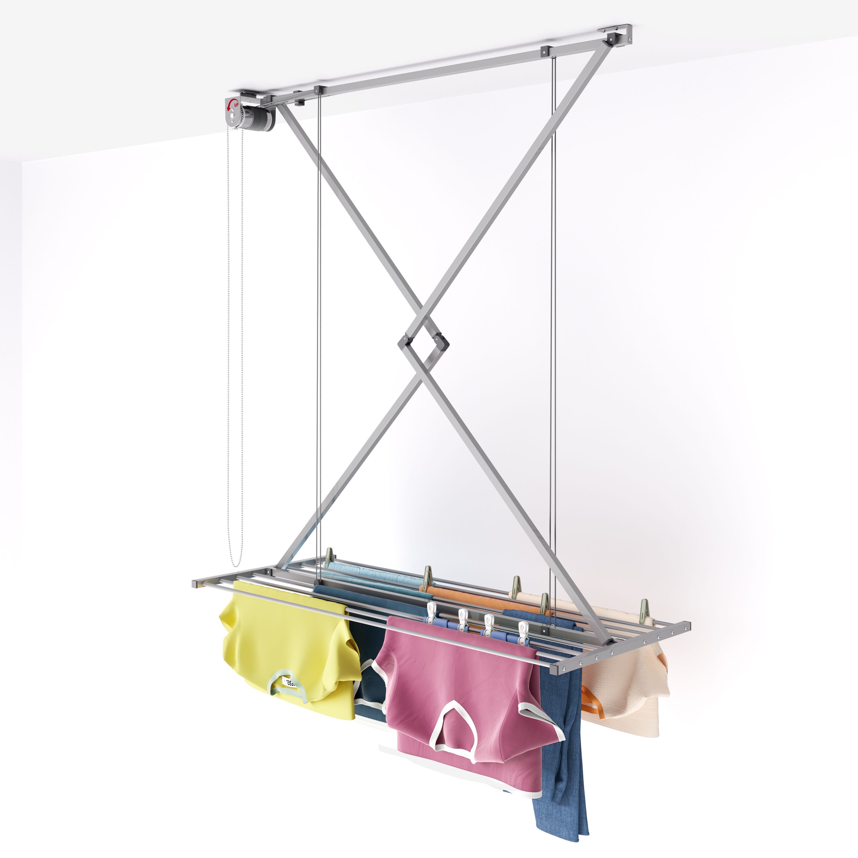 Foxydry Mini Étendoir Plafond Rétractable 128 Cm Blanc - Séchoir Linge Vertical Intérieur Extérieur Balcon