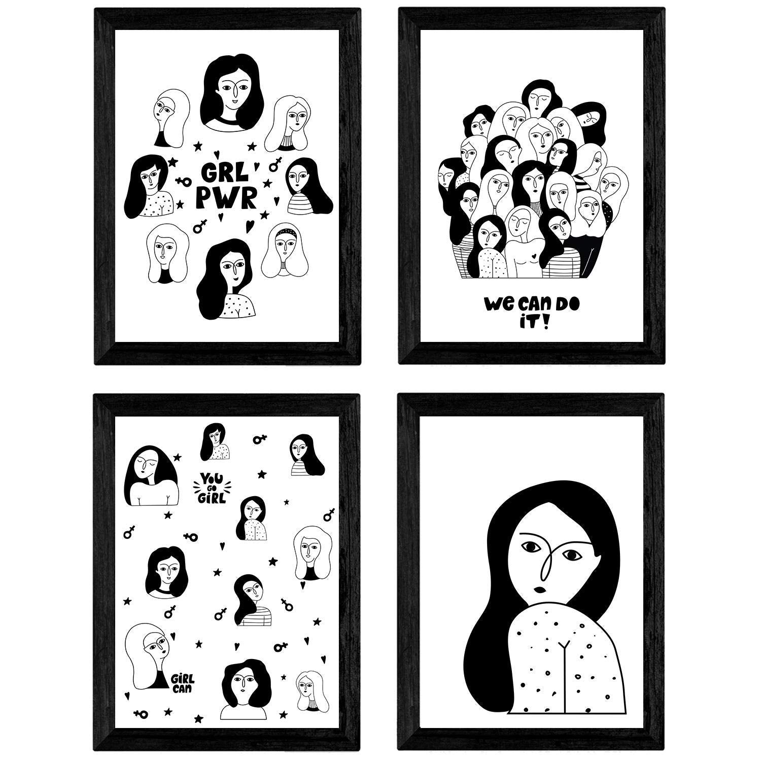 Nacnic set de 4 láminas mujeres chicas al poder posters con dibujos de mujeres tamaño a4 sin marco
