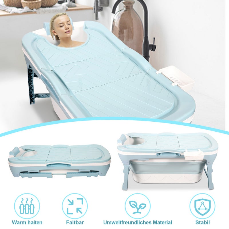 Bañera plegable para adultos de 118 cm de largo, portátil con tapa extraíble para baños pequeños, color azul - 7