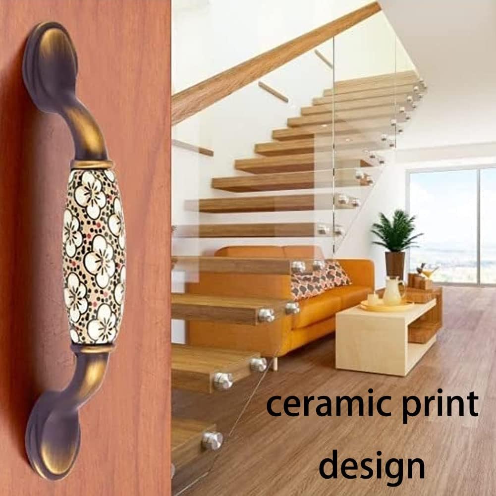 2 sztuki zabytkowych ceramicznych uchwytów meblowych, uchwyty do szuflad ze stopu cynku, ze śrubami, rozstaw otworów 96 mm - 5