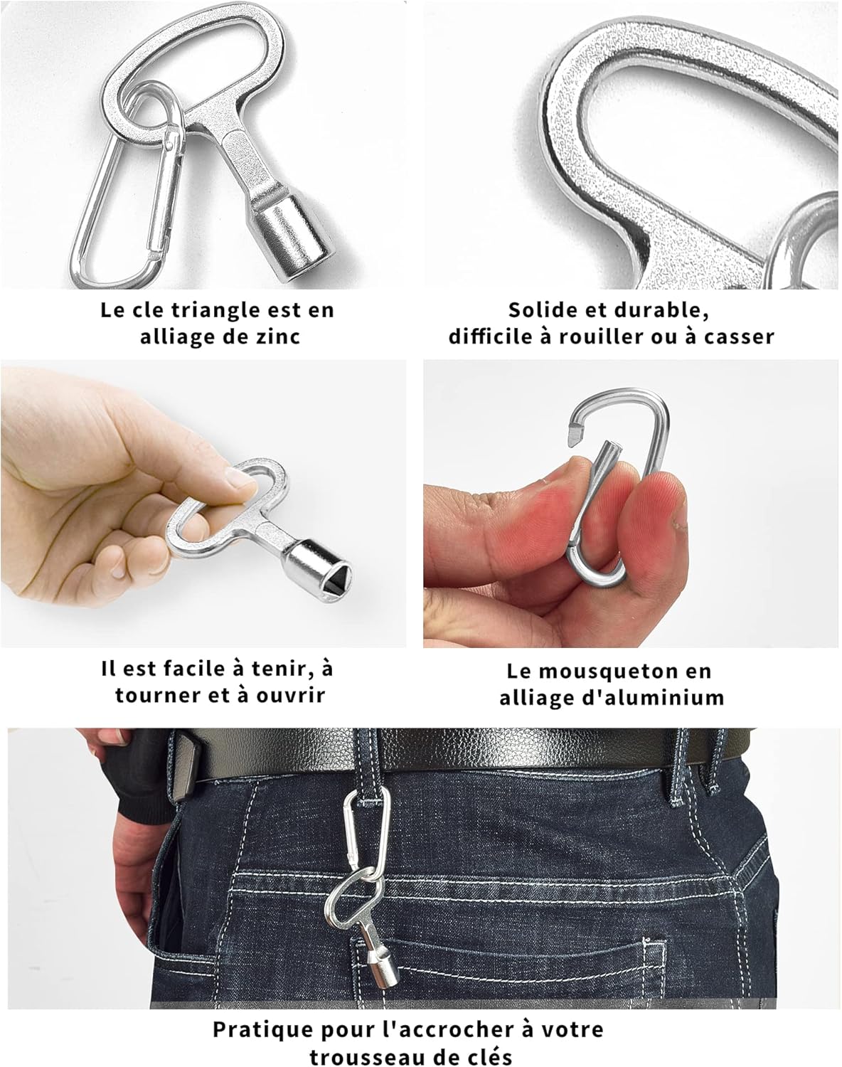 Set 4 Chiavi Triangolari Per Pattumiera 70L - 2 In Plastica E 2 In Metallo - Accessorio Per Cassonetti Rifiuti Esterni