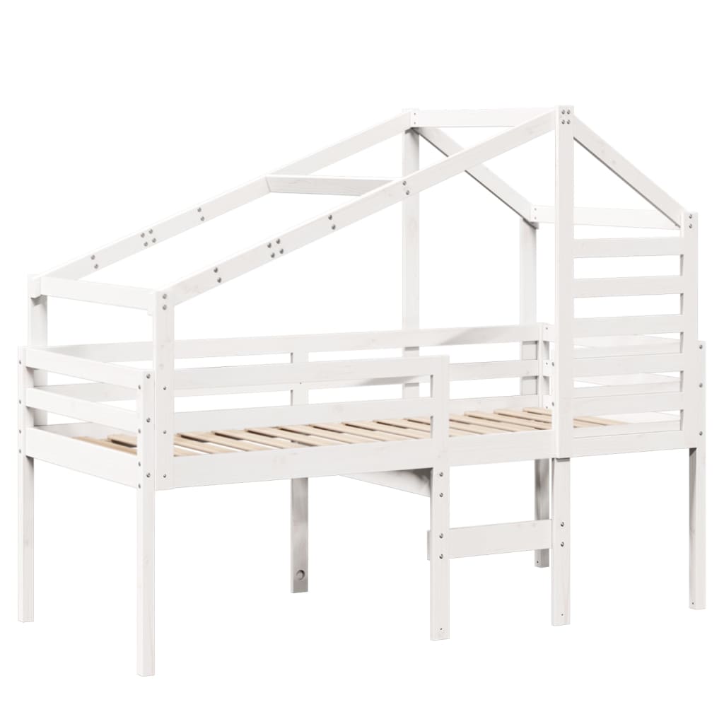 Lit haut avec toit blanc 75x190 cm bois de pin massif - 3