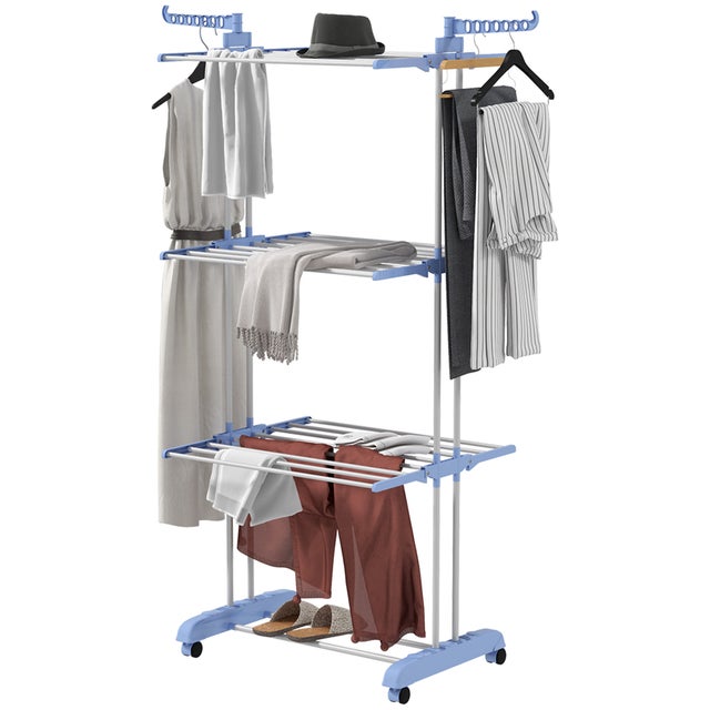 Wiltec Stendibiancheria a ombrello mobile 16 m di fili 4 Bracci Stendino in alluminio alto 155 cm