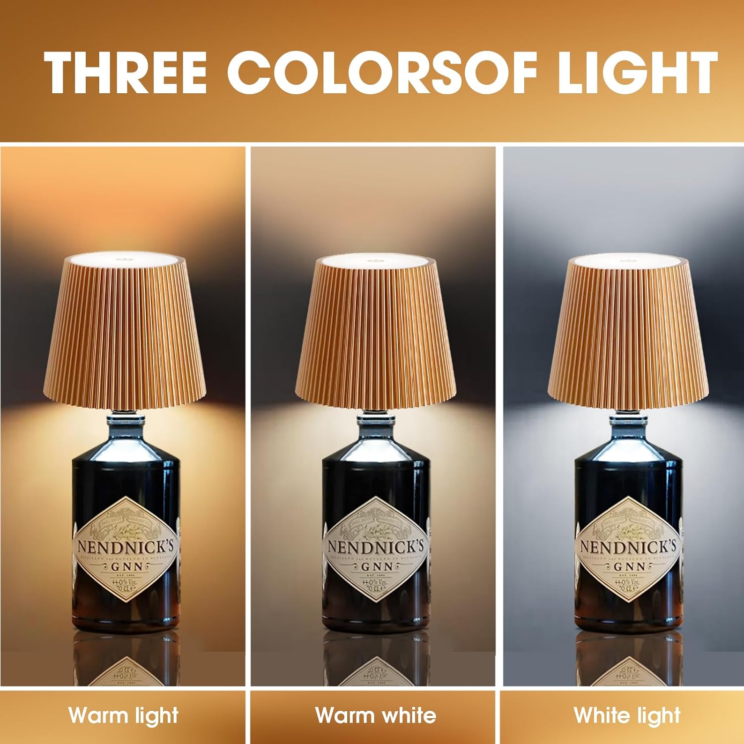 Luce per bottiglia di vino senza fili, luce per bottiglia di vino a LED, luce ricaricabile per bottiglia di vino touch, 3 temperature di colore (oro) - 2