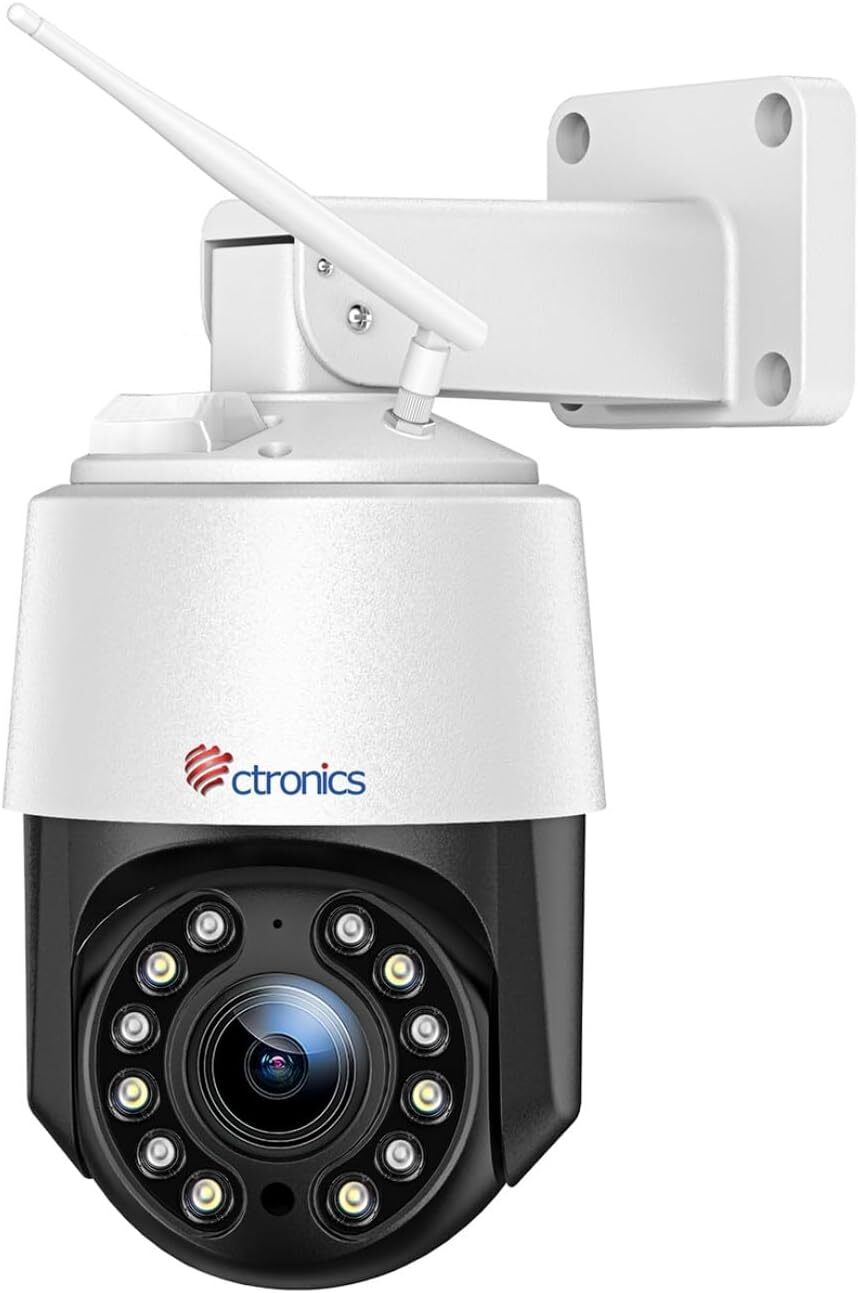 Ctronics 4K 8MP Zewnętrzna Kamera Monitoringu WiFi, Zoom Optyczny 5X, Detekcja Człowieka/Pojazdu/Zwierząt, Tryb Nocny 50m, Dwukierunkowe Audio