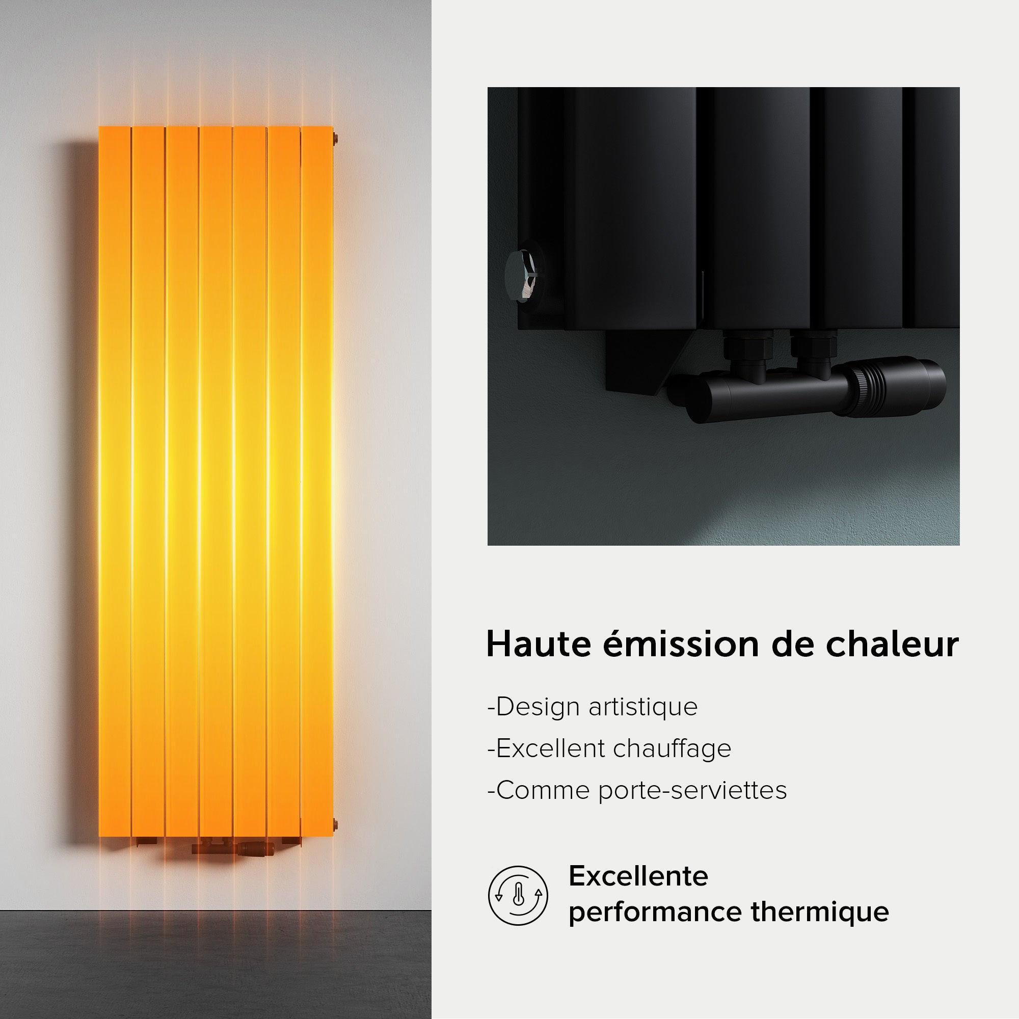 doporro Radiateur pour Chauffage Central 180x46cm Radiateur à Eau Chaude Panneau Monocouche Design Vertical Noir-Gris - 3