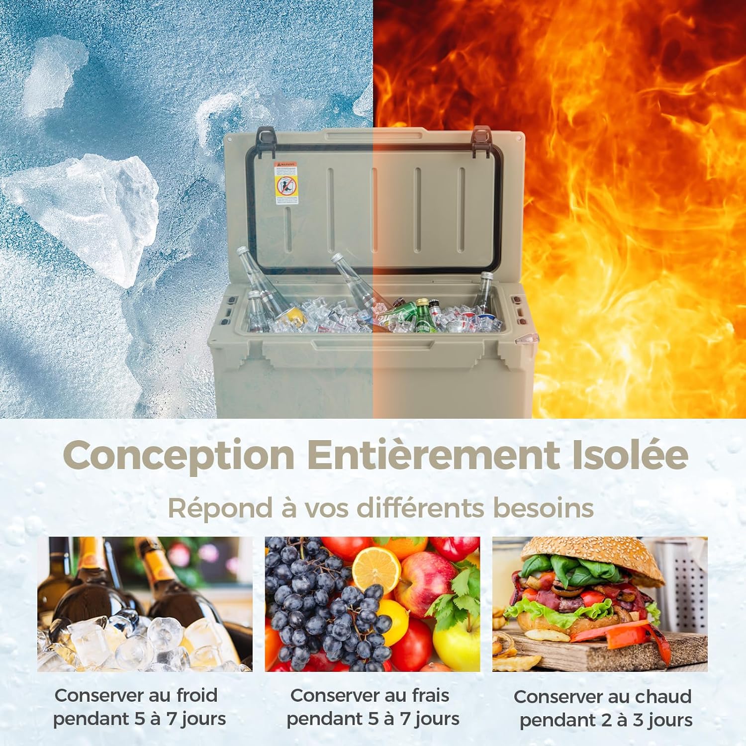 Glacière Isotherme Portable 47 L avec Bouchon de Vidange et Porte-gobelets(Brun Clair) - 5