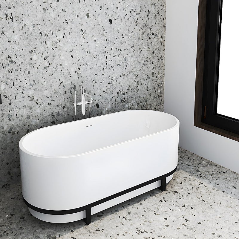 Wanna wolnostojąca owalna z metalowym zdobieniem - 230 L - 160 x 75 x 60 cm - Biała - Akrylowa - PLECO