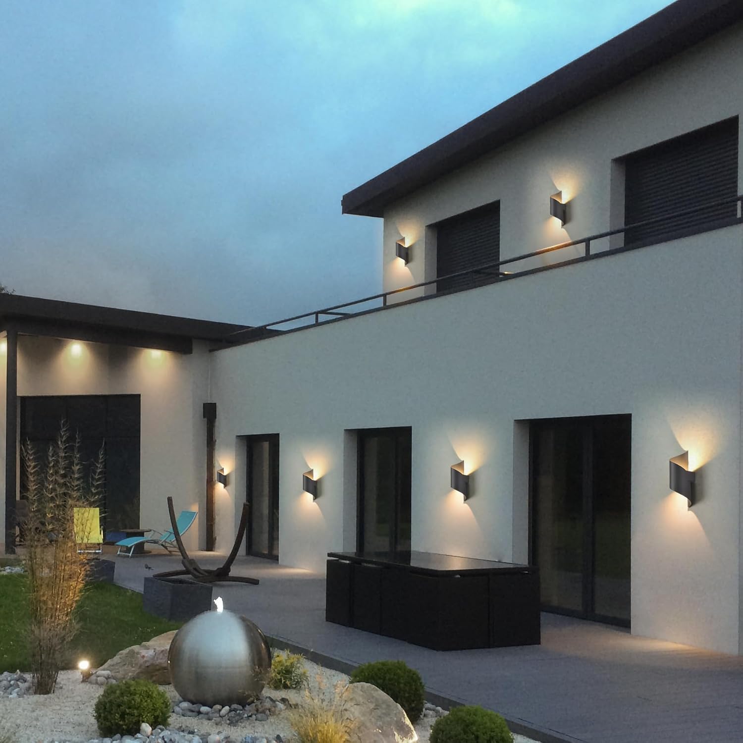 Dwa zestawy 12W zewnętrznych lamp ściennych, lampy ścienne LED, ciepłe światło 3000K, spiralna lampa, wodoodporność IP65, kolor czarny - 4