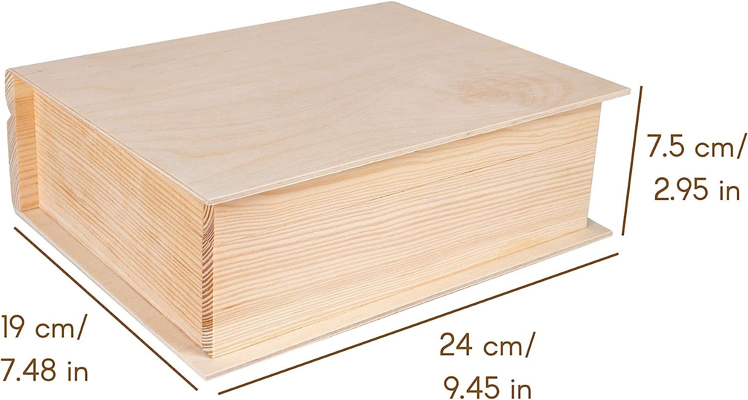 Creative Deco Boite de Rangement Boîte de Livre en Bois | 24 x 19 x 7,5cm | Decoration de Bibliotheque | Non-Peint | Coffre Caisse | Coffret Souvenirs - 5