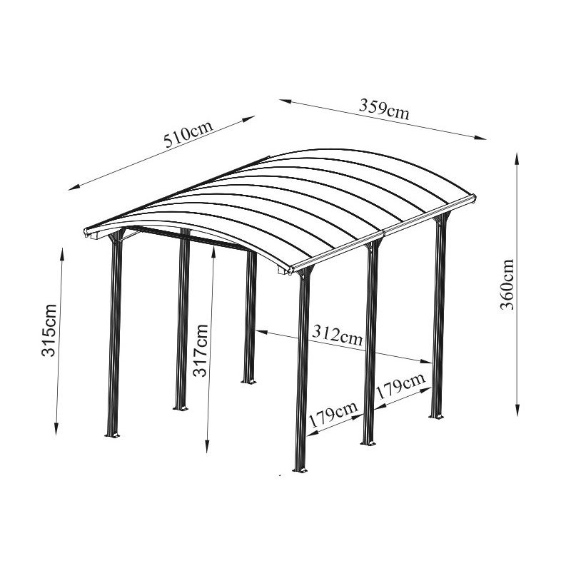 X-Metal Carport aluminium 18,3m² pour camping car anthracite polycarbonate 6mm - 3