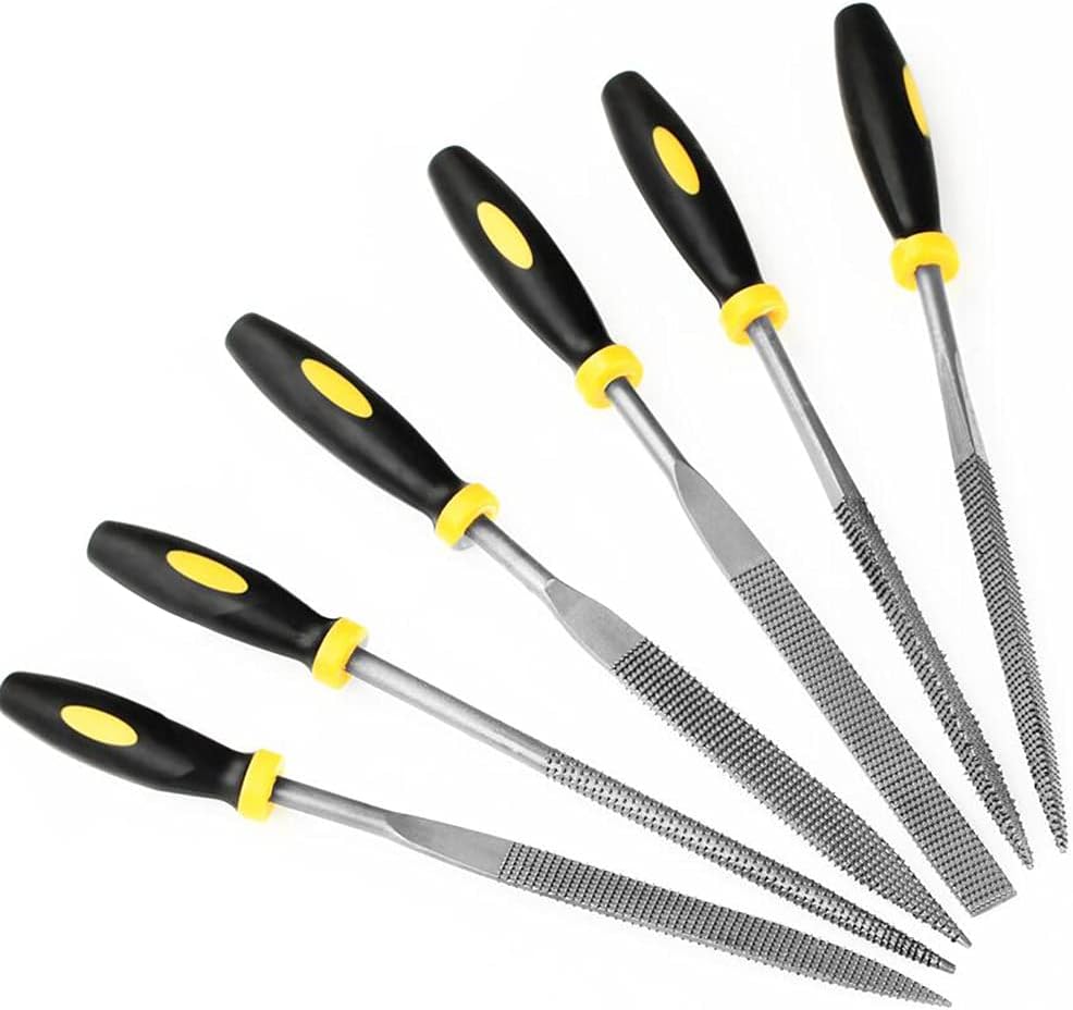 Zestaw 6 pilników igłowych z metalowymi uchwytami, 4 x 160 mm, małe pilniki metalowe: płaskie, kwadratowe, trójkątne, okrągłe, półokrągłe