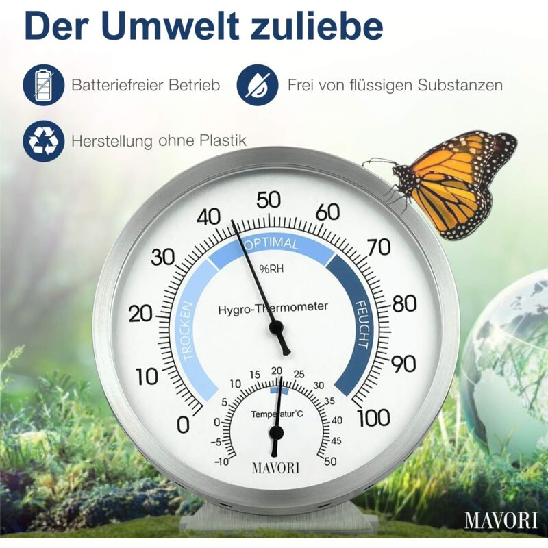 Thermomètre hygromètre d'ambiance analogique - Acier inoxydable de haute qualité pour un contrôle fiable et confortable du climat intérieur - 3