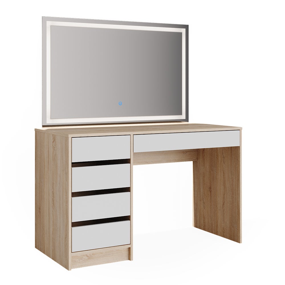 Tavolo Da Toeletta INLIFE Con Specchio - Rovere Sonoma 74,5x40x141 Cm | Design Moderno Con Ripiani E Cassetto, Fissaggio A Parete Incluso - 3