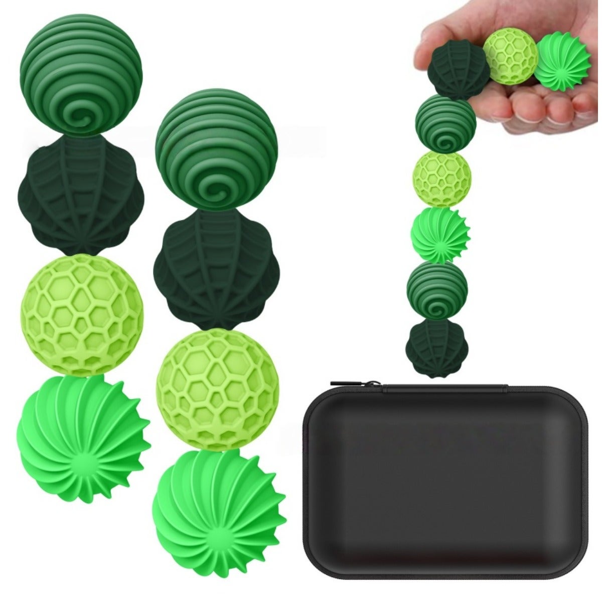 Lot de 8 boules magnétiques en silicone sensoriel - Attraction magnétique - Avec coque en silicone - Pour soulager le stress - Vert 01 - Taille S