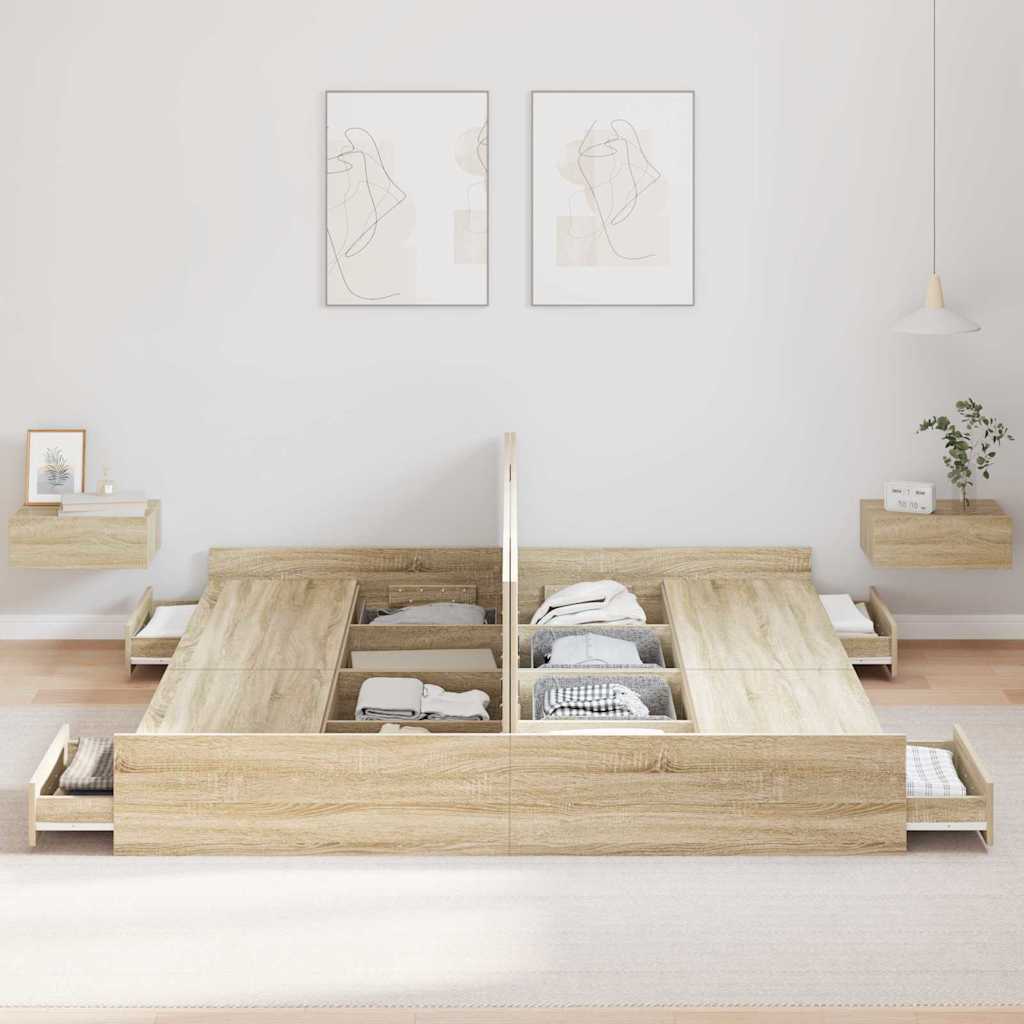 Cadre de lit avec rangement, chêne, pour la chambre, 200 × 200 cm - 3