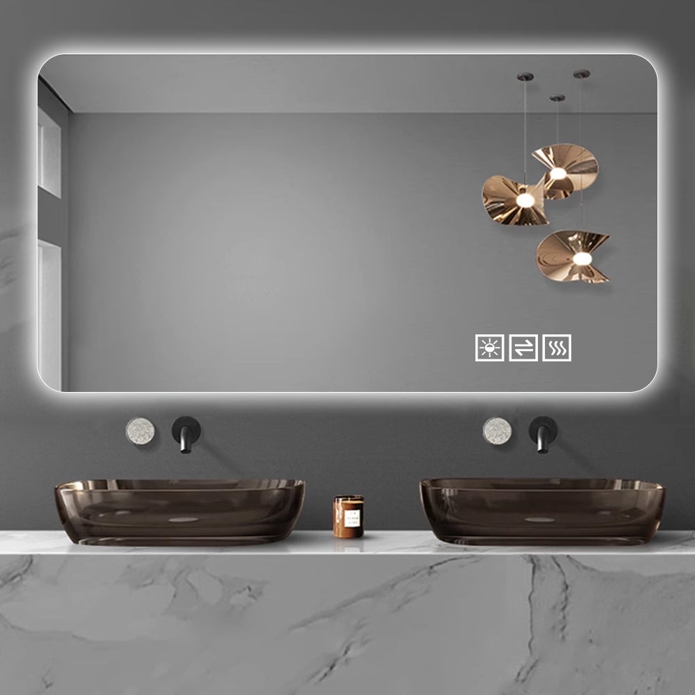 Miroir LED tactile 120x60 cm, 3 températures de lumière, en verre+métal, argent - 6