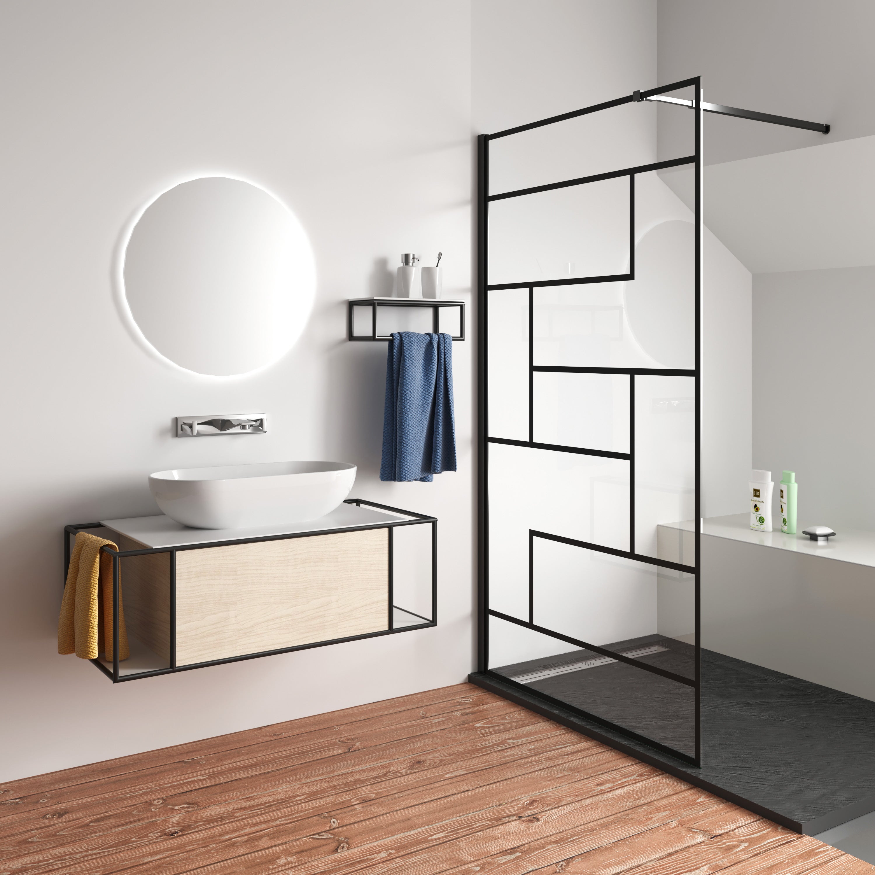 Parete Doccia Walk In 120x200 Cm - Vetro Temperato 8mm Anticalcare | Profilo Nero Opaco | Barra Stabilizzatrice Regolabile - Foto 2