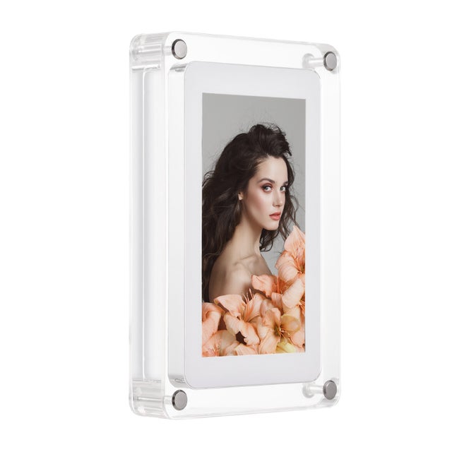 Cadre photo numérique en acrylique de 12,7 cm (5 pouces), lecteur de musique et vidéo, rotation automatique, mémoire de 8 Go et batterie.