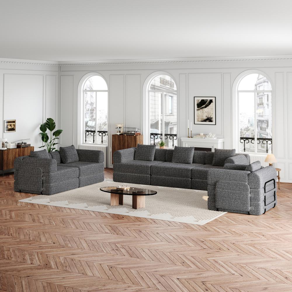 Canapé modulable 2 en 1, tapissé en chenille douce et résistante, rangement latéral intégré et structure métallique renforcée, idéal pour le salon - 4