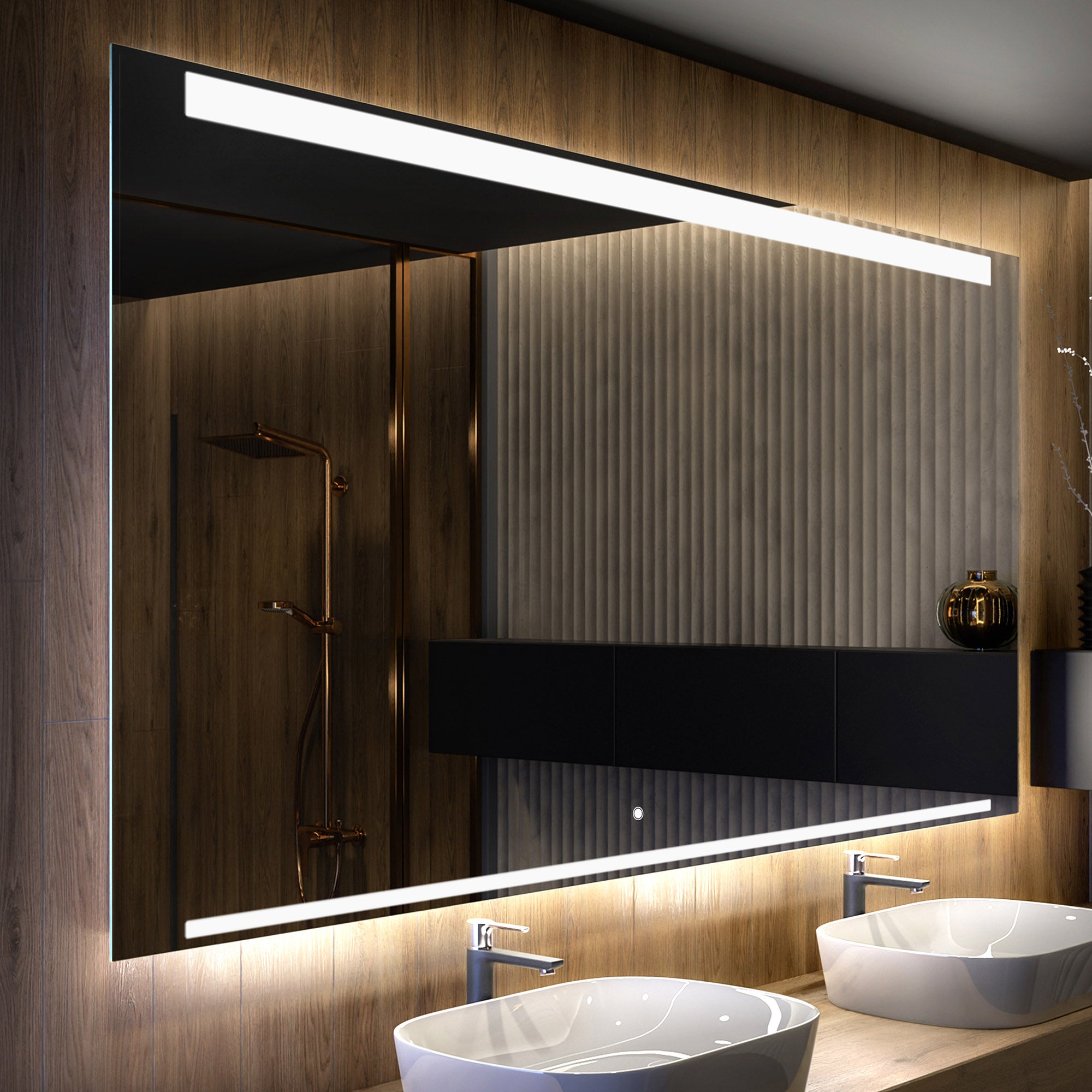 Miroir LED Salle De Bain Avec Bluetooth, Météo Et Interrupteur - Moderne, Éclairé à L'Arrière | Alasta