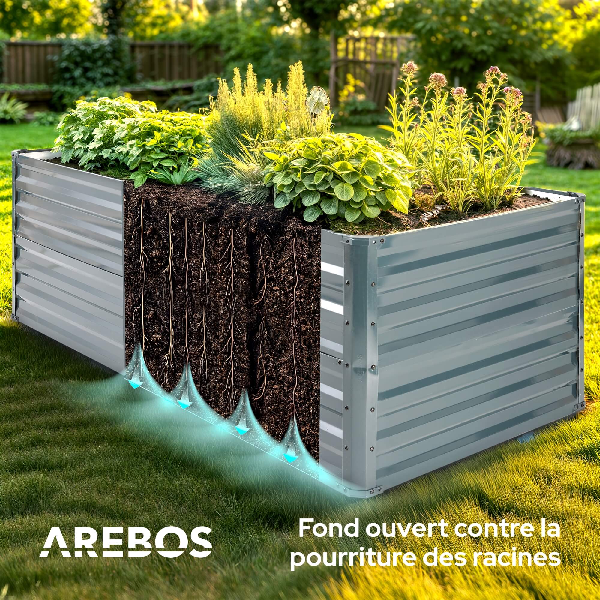 AREBOS Jardinière surélevée en métal 180 x 90 x 45 cm Parterre de jardin en acier galvanisé - 4