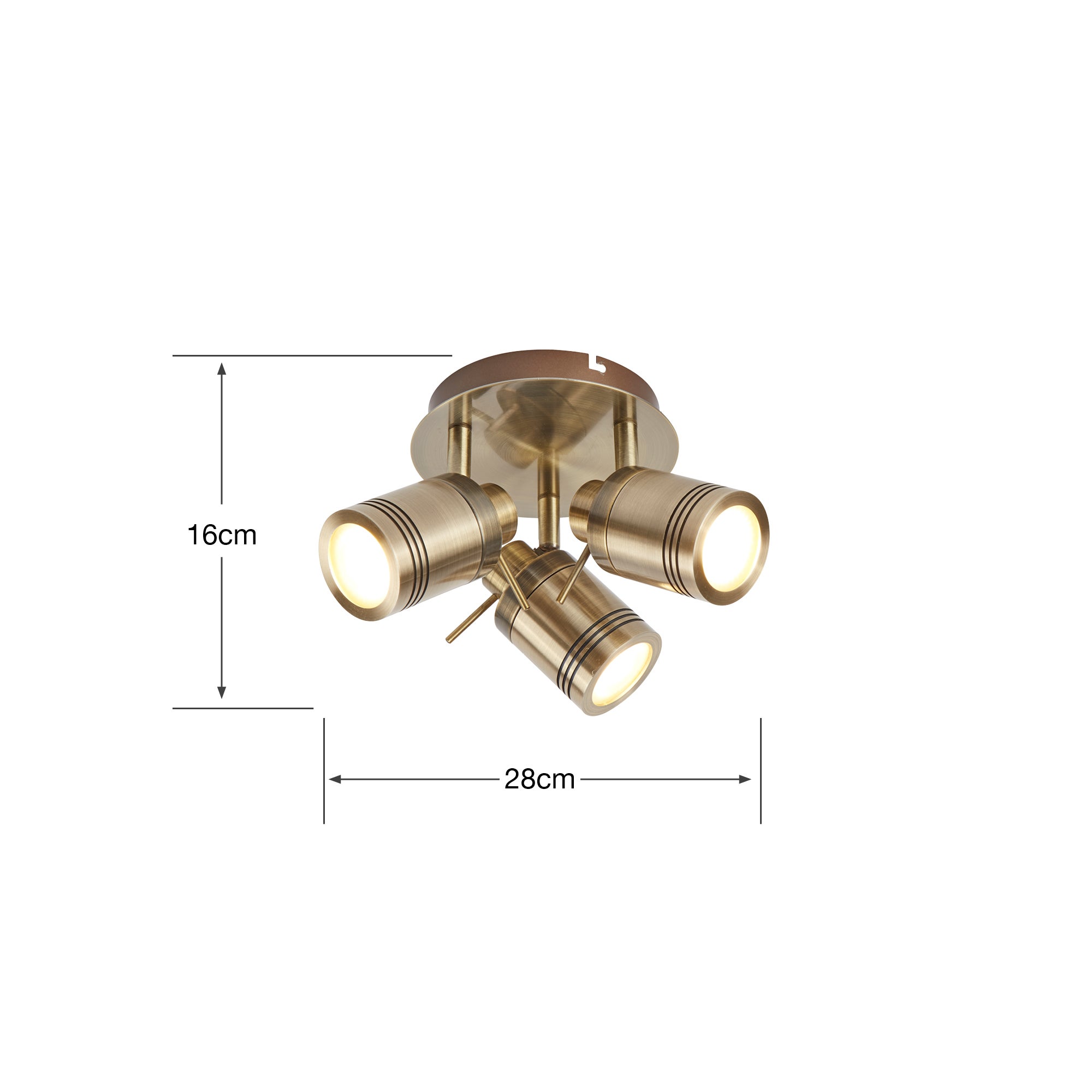 Plafonnier Rond 3 Spots SAMSON métal laiton antique IP44 SDB CLII GU10 3x5W Led max diamètre 28cm - 4