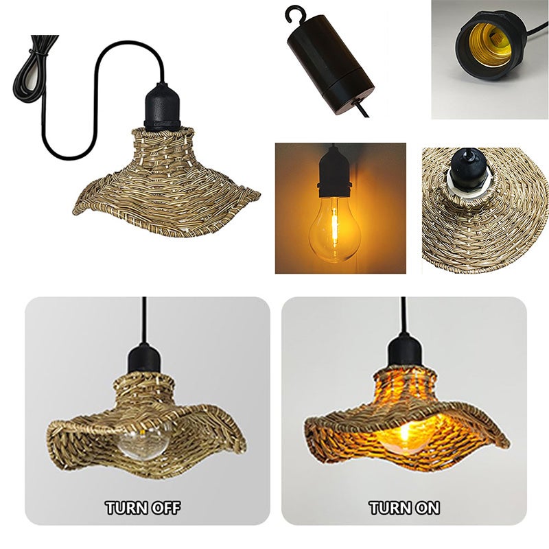 Lampadario da esterno in rattan bohémien, adatto a giardini e gazebo, a batteria/senza telecomando, 18,5 x 7,5 cm, luce calda - 6