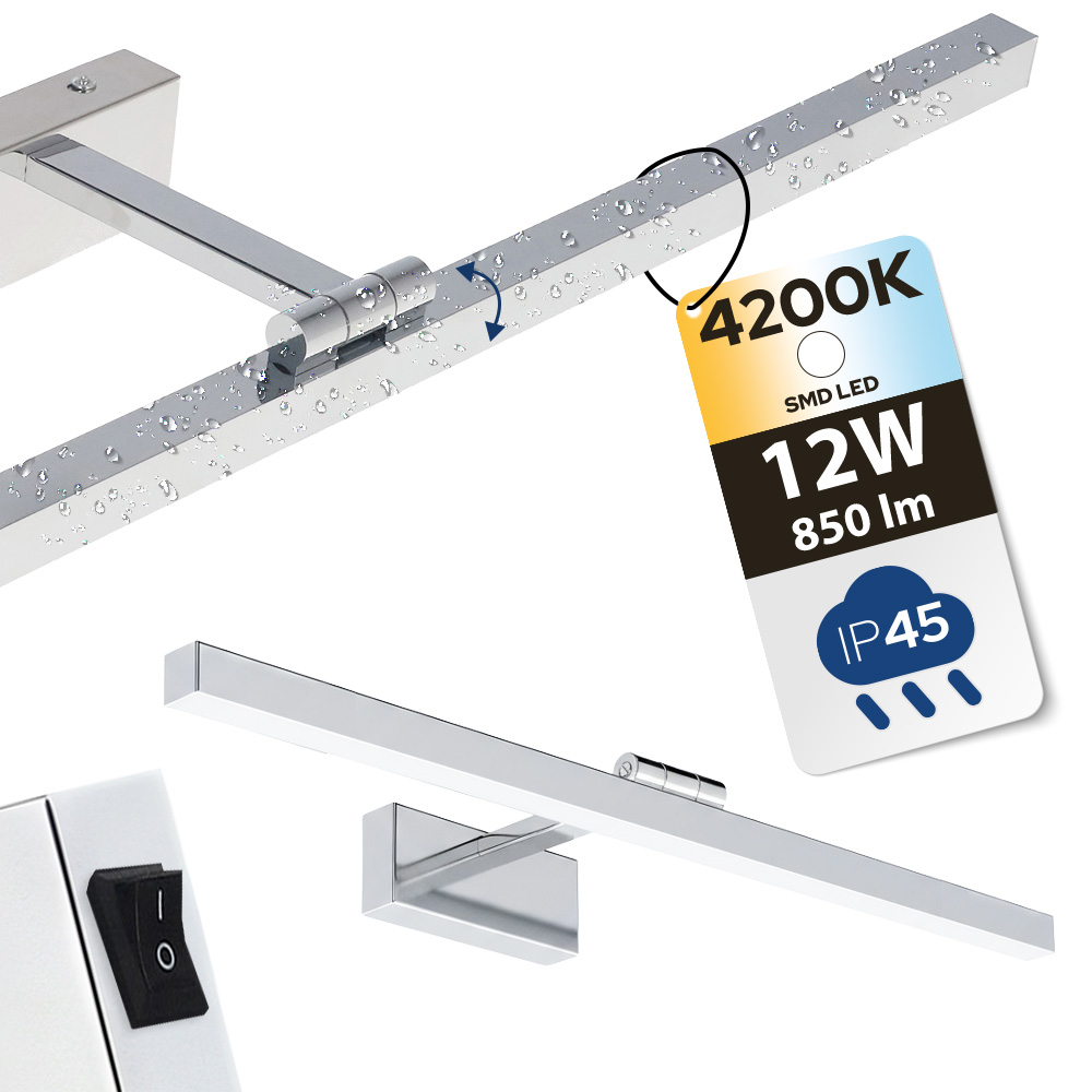 Kinkiet łazienkowy nad lustro/ pokojowy LED 12W, 850lm, 4200K, IP45, chrom, KARTAL-12 HOROZ