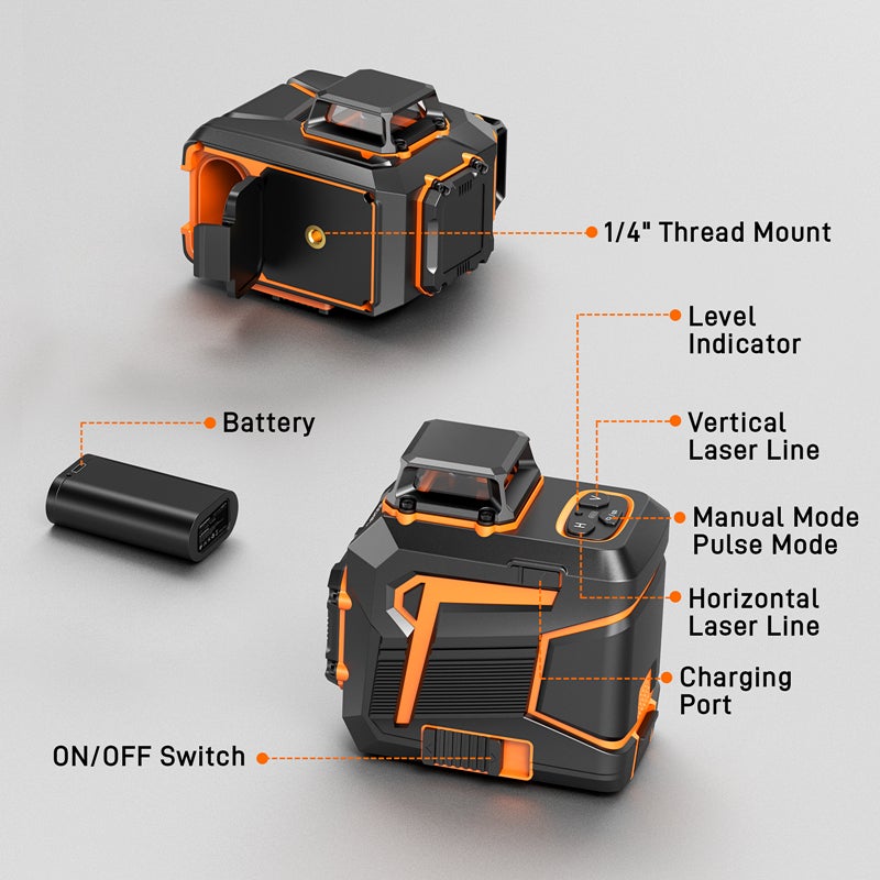Livella laser verde 2x360°, laser autolivellante, laser da cantiere IP54 + batteria da 4000 mAh + supporto - 2
