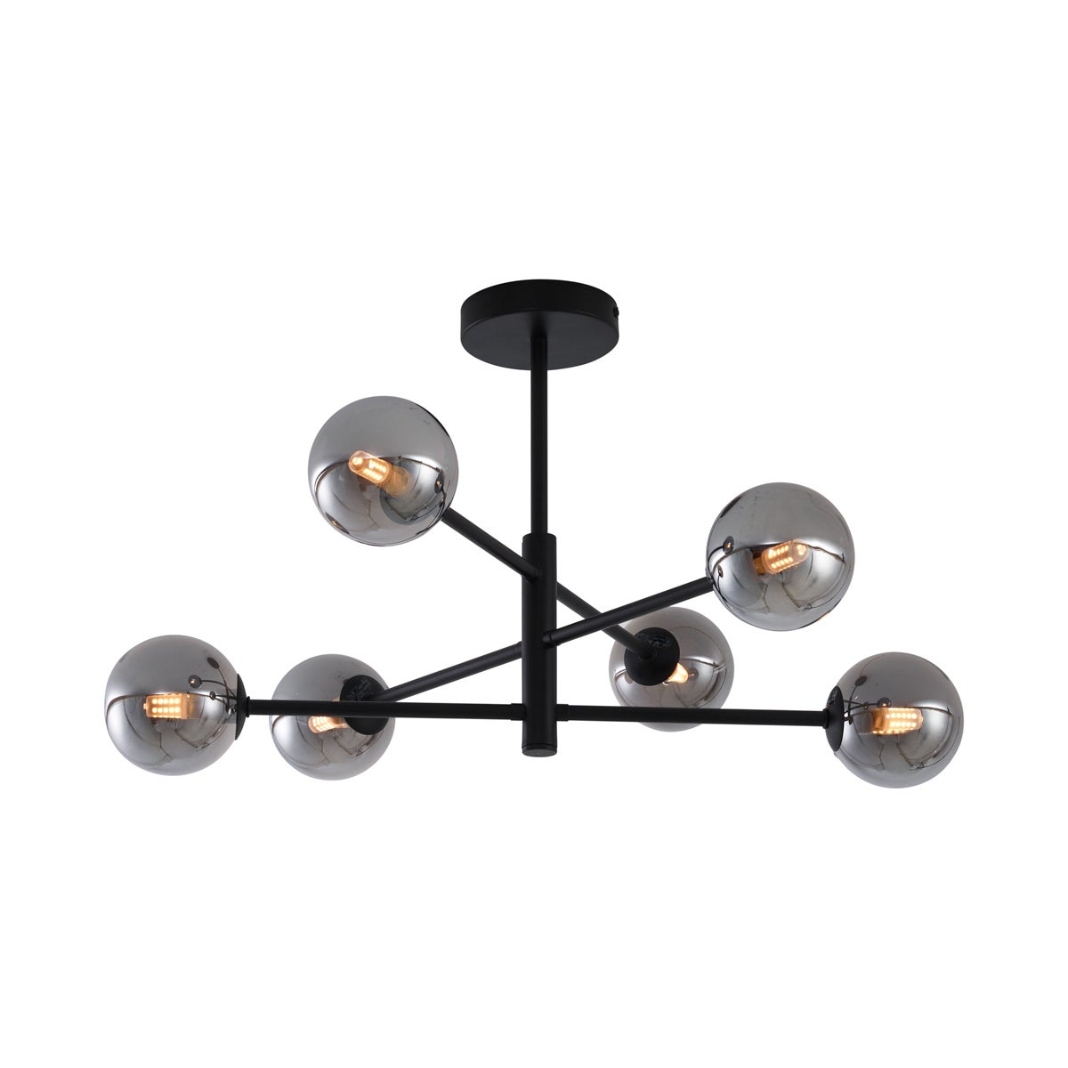 Nowoczesna lampa sufitowa czarna z przydymionym szkłem 6-punktowa - Ryan