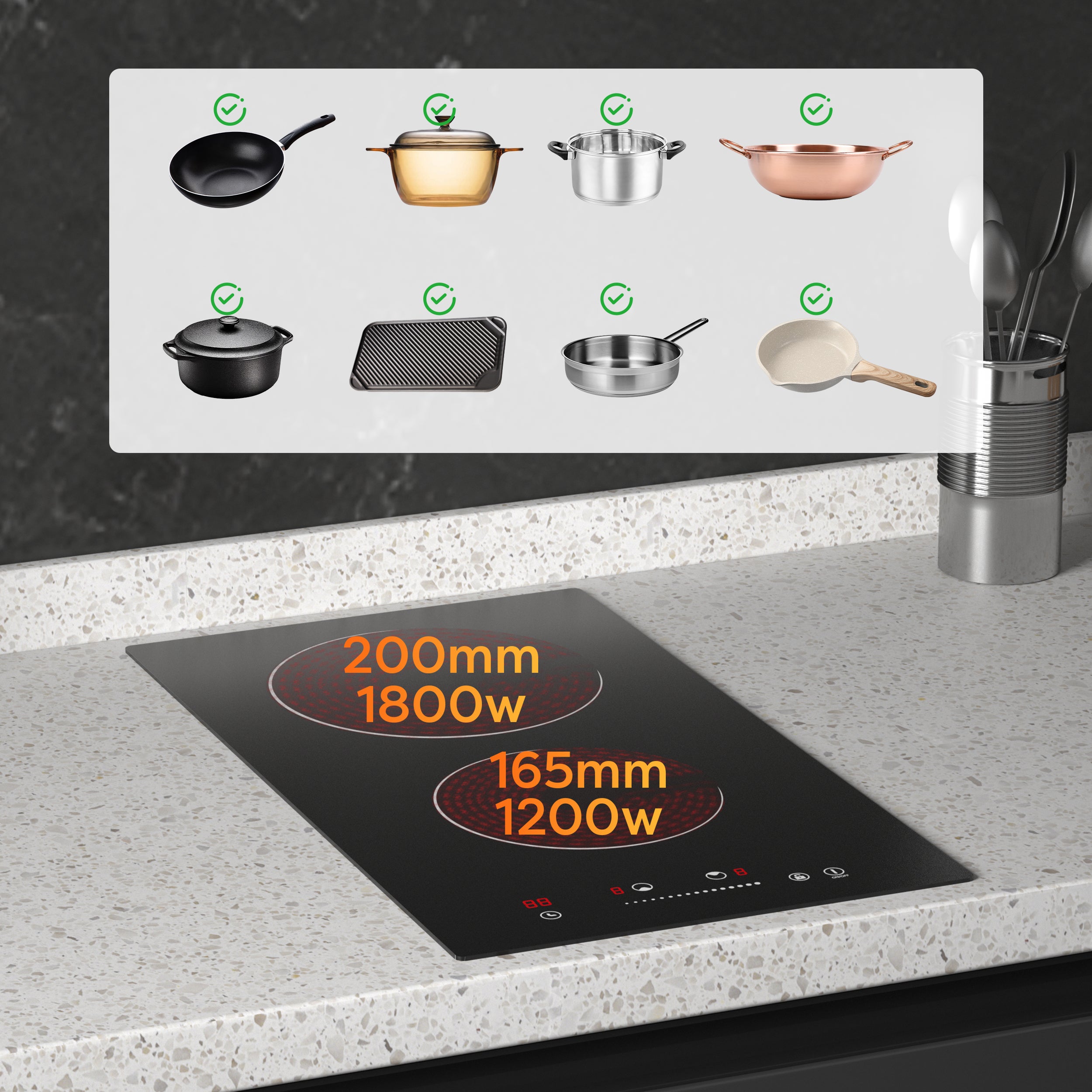 CDV Plaque Vitrocéramique 2 foyers 3000W Encastrable ou Pose libre 9 Niveaux de Puissance Minuterie 99 mins CDVER302 - 3