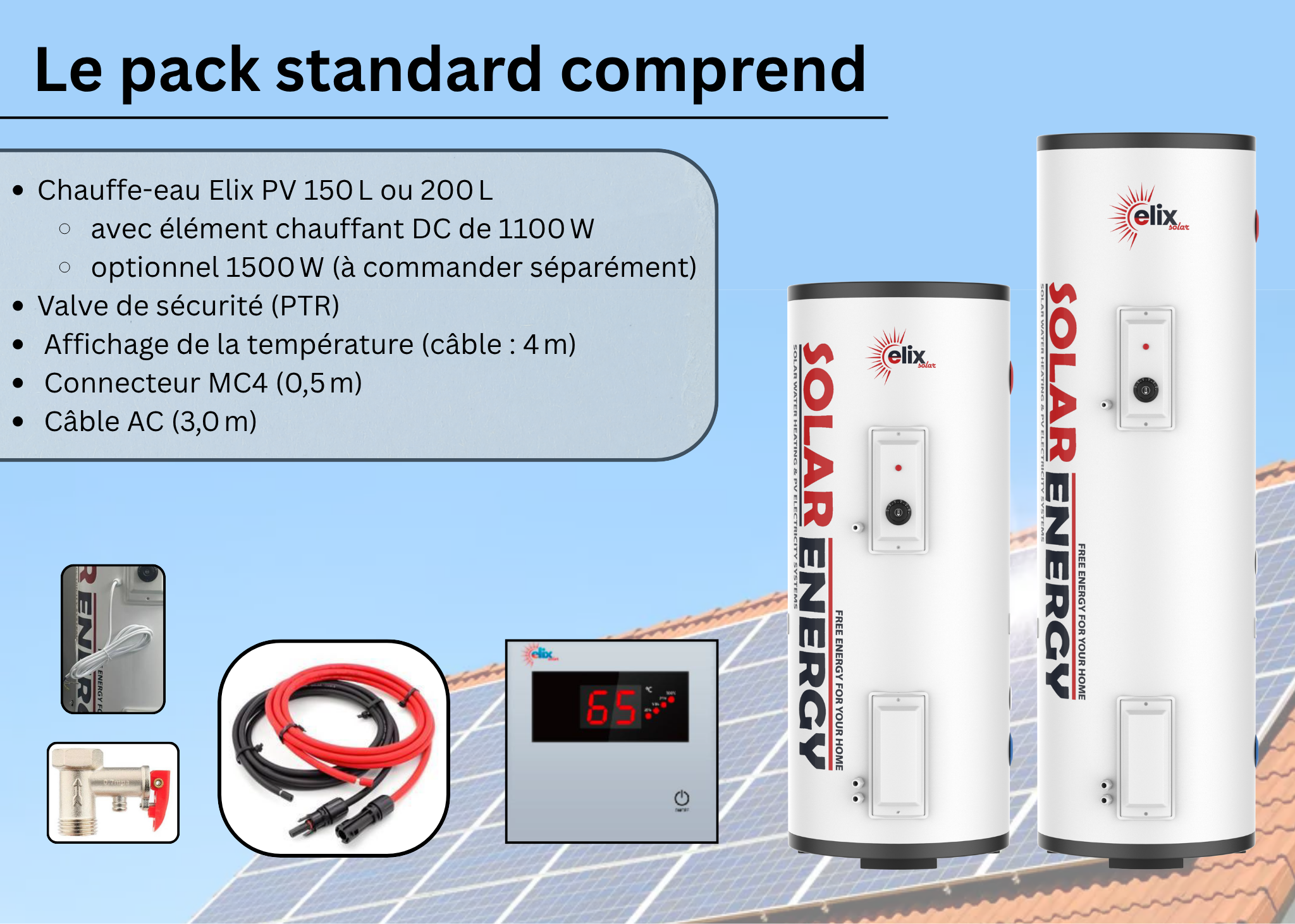 Elix Aquecimento de Água Solar Fotovoltaico DC 150 L – Termoacumulador Elétrico PV para Água Quente (DC 1500W) - 4