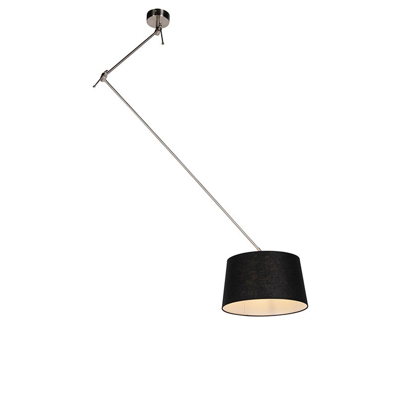 Stalowa lampa wisząca z czarnym abażurem z lnu 35 cm - Blitz