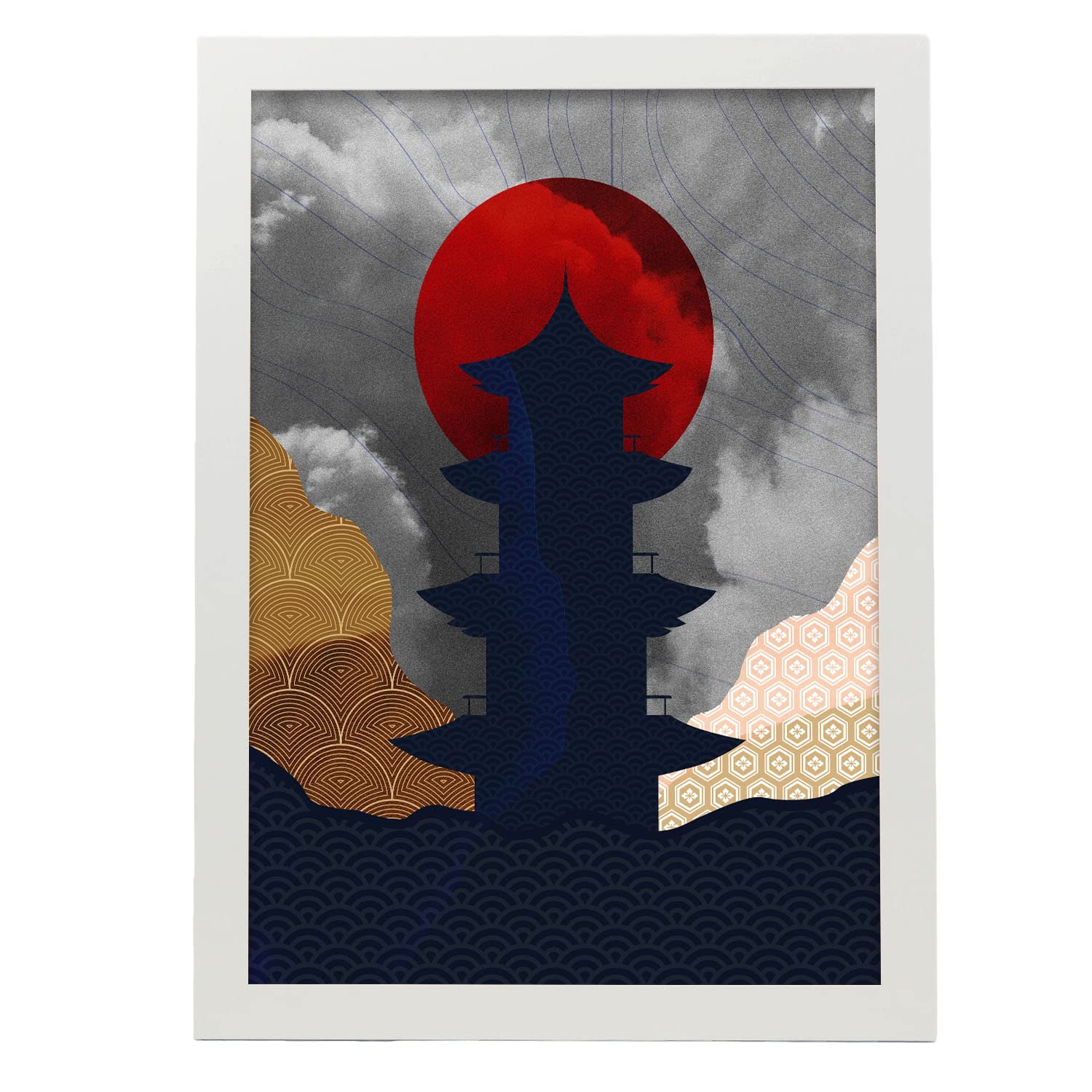 Nacnic póster pop art abstracto. el sol rojo ilustraciones artísticas modernas para la decoración de interiores. con marco blanco - a3