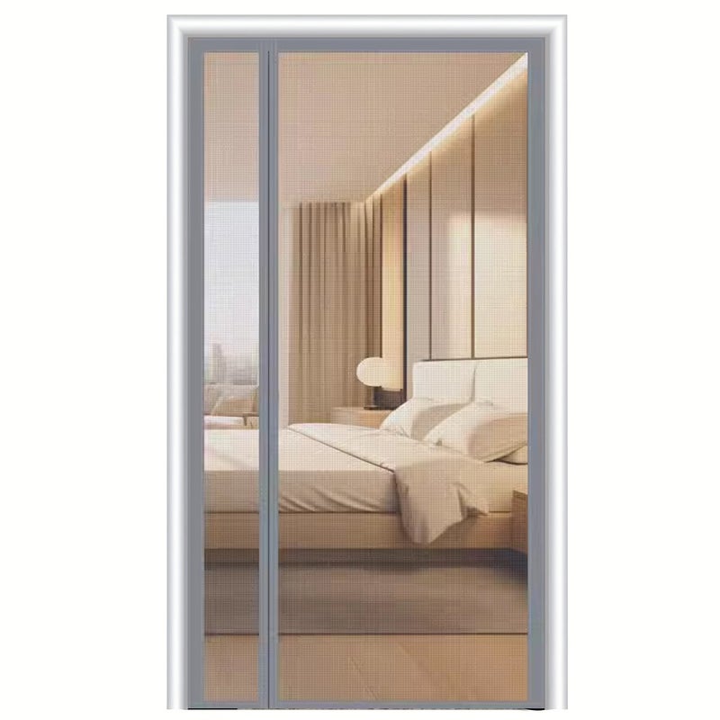 Wytrzymałe drzwi z moskitierą magnetyczną, łatwe wejście bez użycia rąk, chronią przed owadami, odwracalne otwieranie, 95 x 210 cm, szary