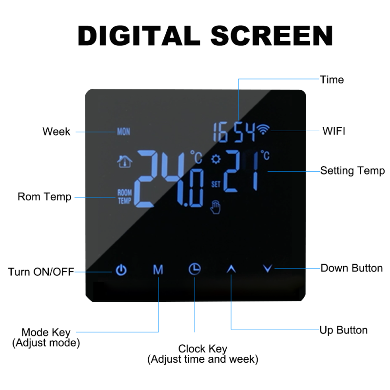 Thermostat Intelligent WiFi pour Chauffage Électrique 16A, Contrôle par Application, Écran LCD Tactile,Compatible avec le Chauffage au Sol - 8