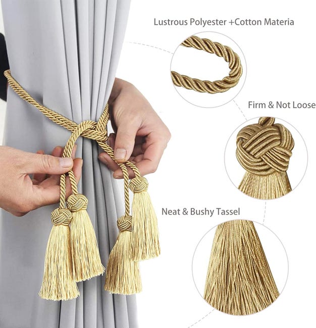 Fermatende In Cotone Naturale - 2 Pezzi Beige Con Gancio, Per Tende - Foto 11