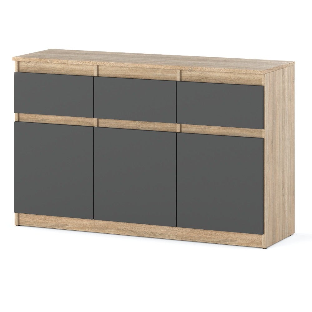 Komoda nowoczesna do sypialni młodzieżowa 120cm 3 szuflady dąb sonoma szara